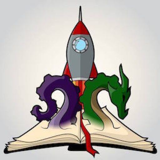 Open book with a tentacle, a dragon, and a rocket ship emerging.